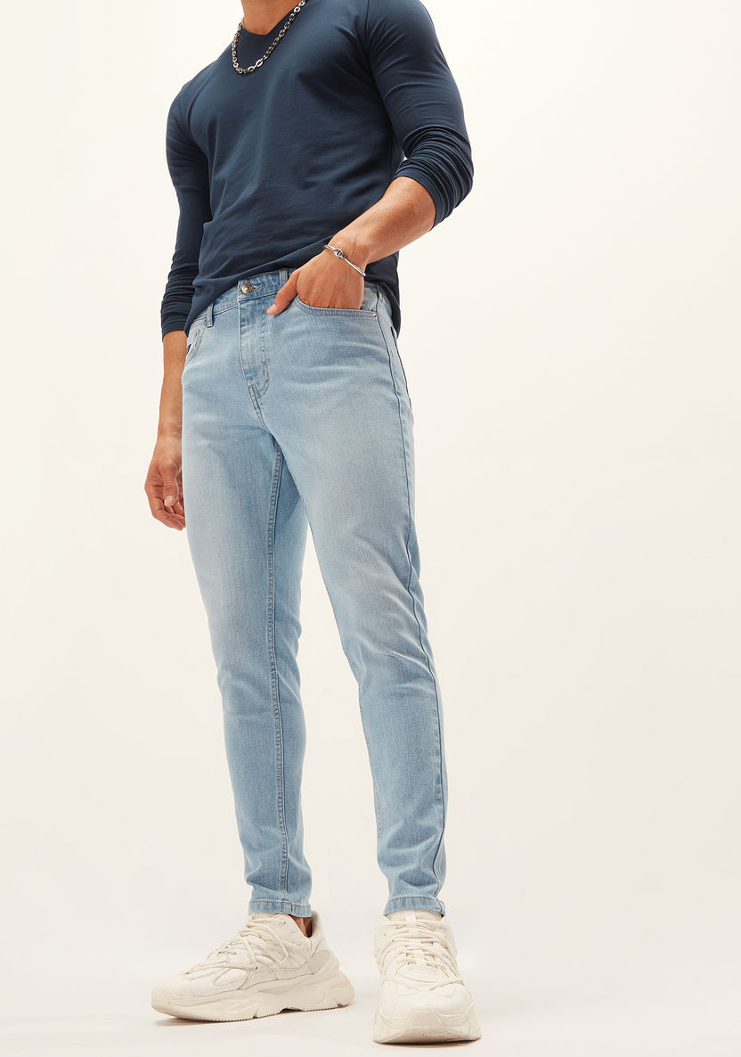 Skinny Fit Full Length Solid Jeans with Pocket Detail and Belt Loops-Jeans-image-4