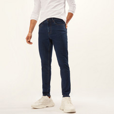 Mid-Rise Skinny Fit Jeans with Button Closure and Pockets
