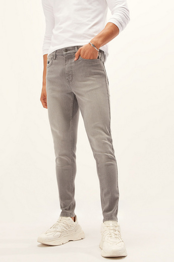 Skinny Fit Full Length Solid Jeans with Pocket Detail and Belt Loops