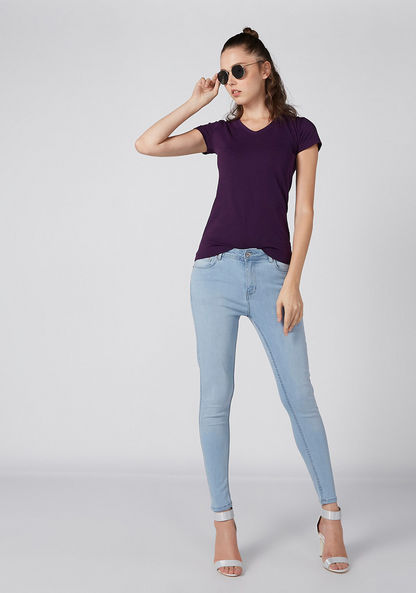 Solid Mid-Rise Denim Jeans with Pockets and Button Closure-Jeans-image-1