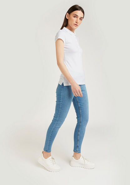Skinny Fit Full Length Mide-Rise Jeans with Pockets and Belt