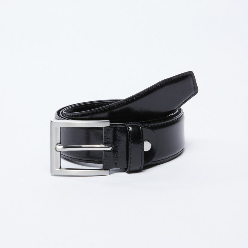 Stitch Detail Belt with Pin Buckle Closure-Belts-image-0
