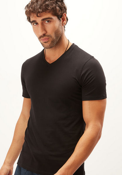 Solid T-shirt with V-neck and Short Sleeves-T Shirts-image-1