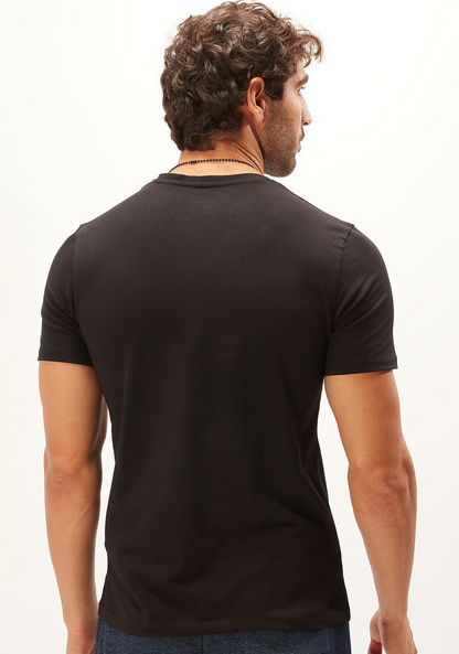 Solid T-shirt with V-neck and Short Sleeves-T Shirts-image-3