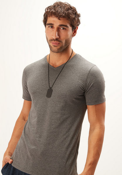 V-Neck T-Shirt with Short Sleeves-T Shirts-image-0
