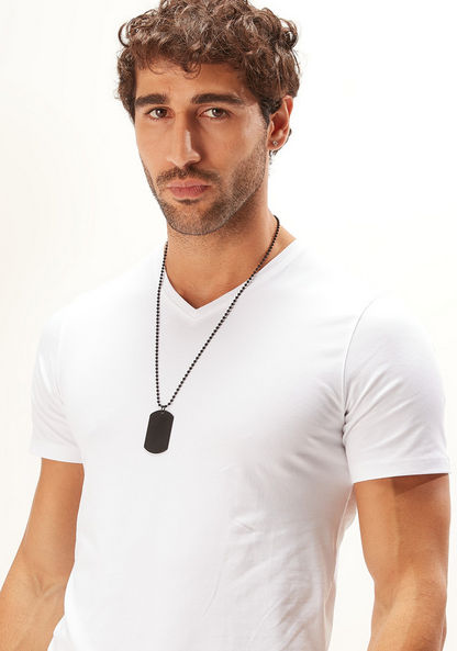 Solid T-shirt with V-neck and Short Sleeves-T Shirts-image-4