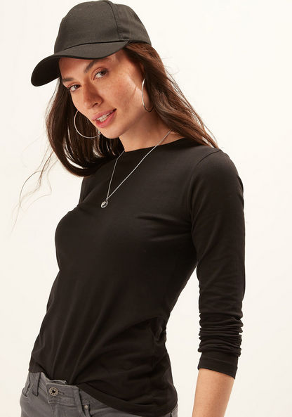 Solid T-shirt with Crew Neck and Long Sleeves