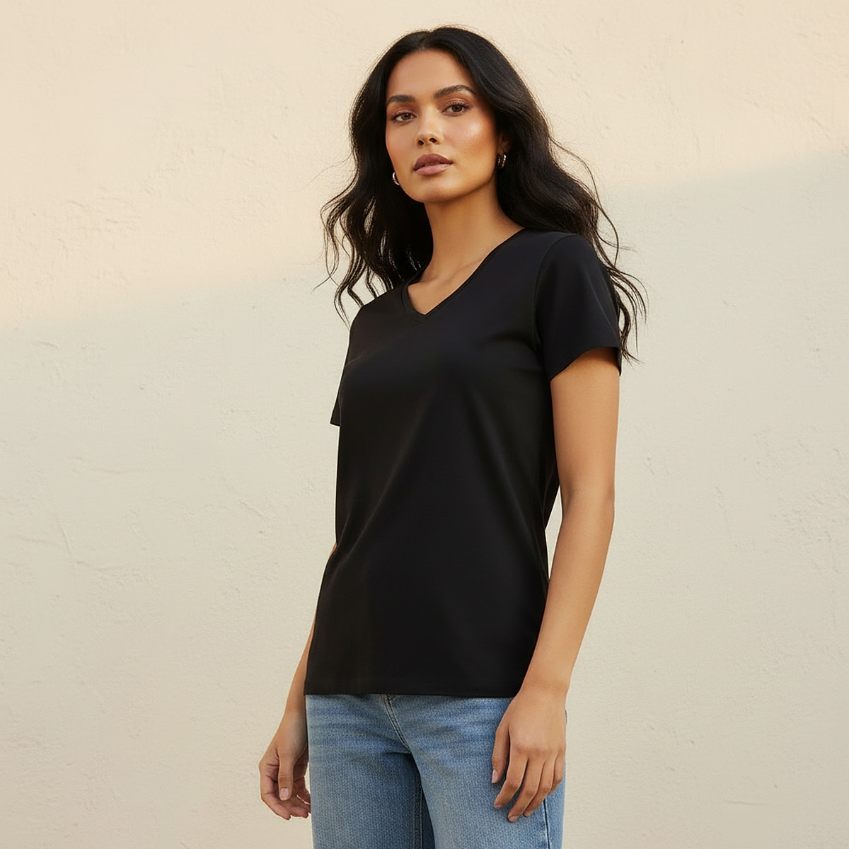 Slim Fit Antibacterial T-Shirt with Cap Sleeves-women-clothing-tshirts-image-1
