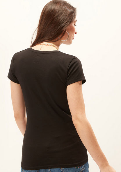 Solid T-shirt with V-neck and Cap Sleeves-T Shirts-image-3