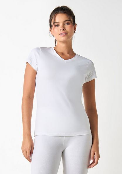 Solid T-shirt with V-neck and Cap Sleeves-T Shirts-image-0