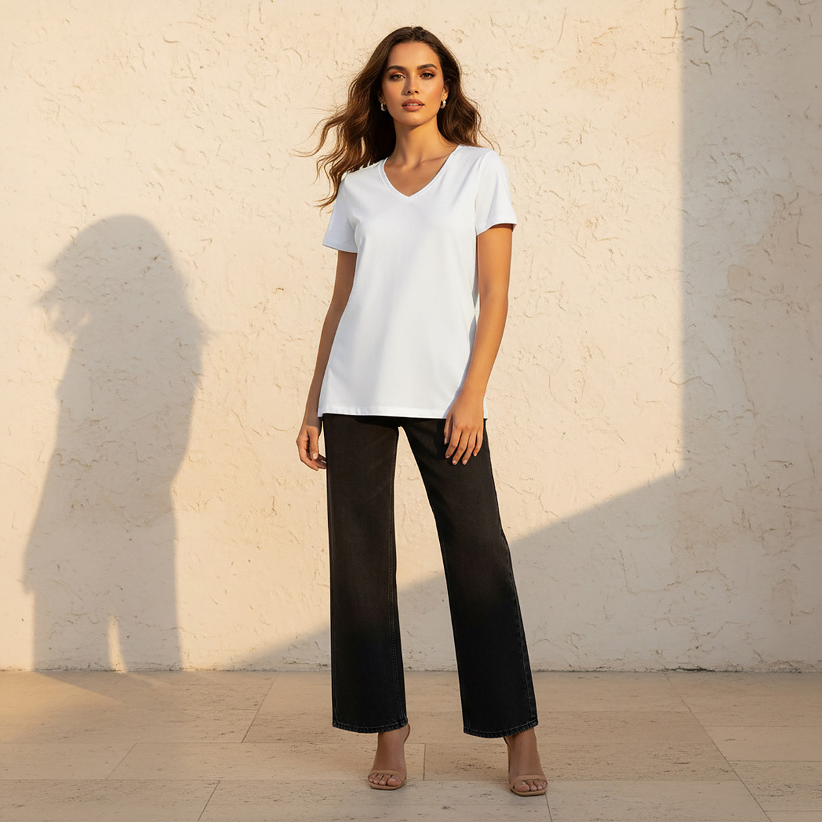 Slim Fit Antibacterial Cotton T-shirt with Cap Sleeves-women-clothing-tshirts-image-3