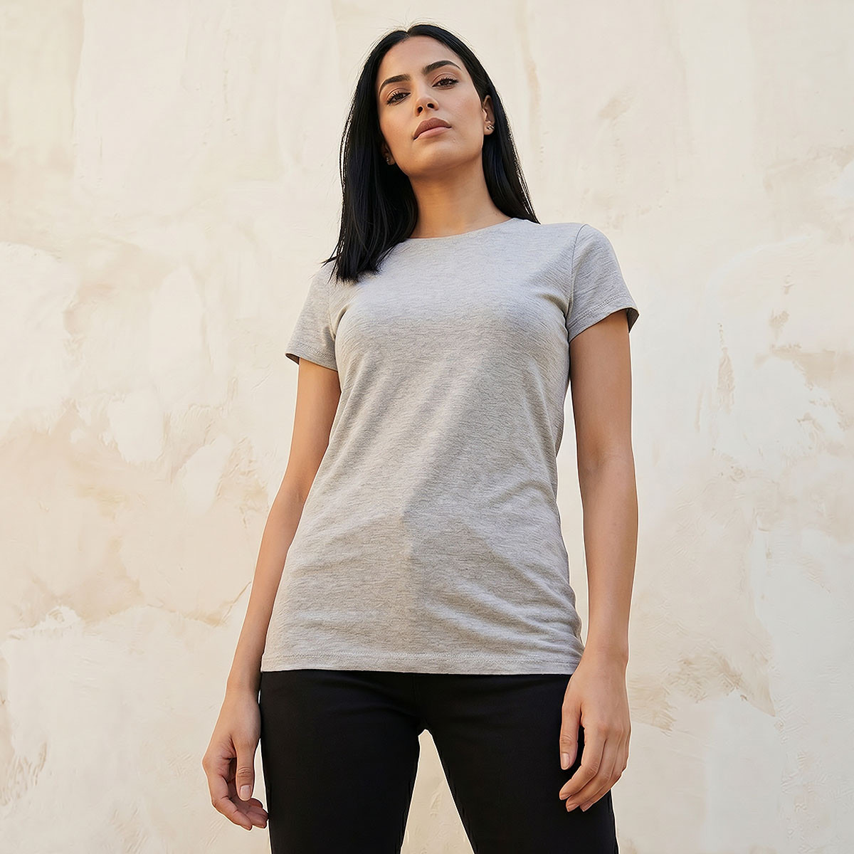 Plain Crew Neck T-shirt with Cap Sleeves-women-clothing-tshirts-image-1