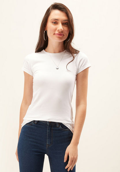 Solid Top with Crew Neck and Cap Sleeves-T Shirts-image-0