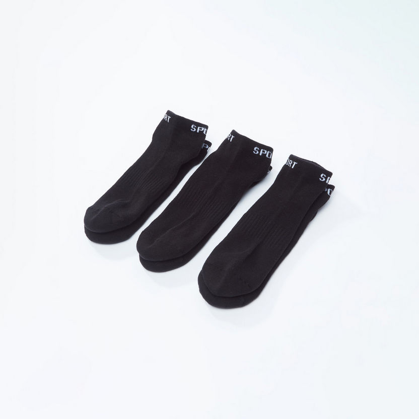 Set of 3 - Textured Ankle Length Socks with Printed Hem-Socks-image-0