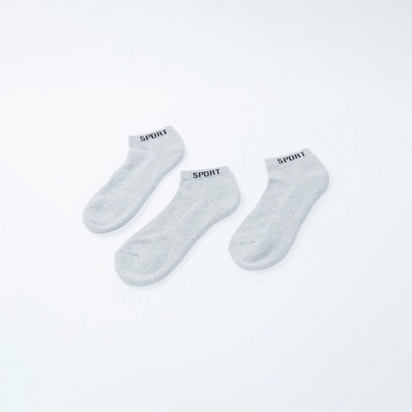 Set of 3 - Textured Ankle Length Socks with Printed Hem-Socks-image-2