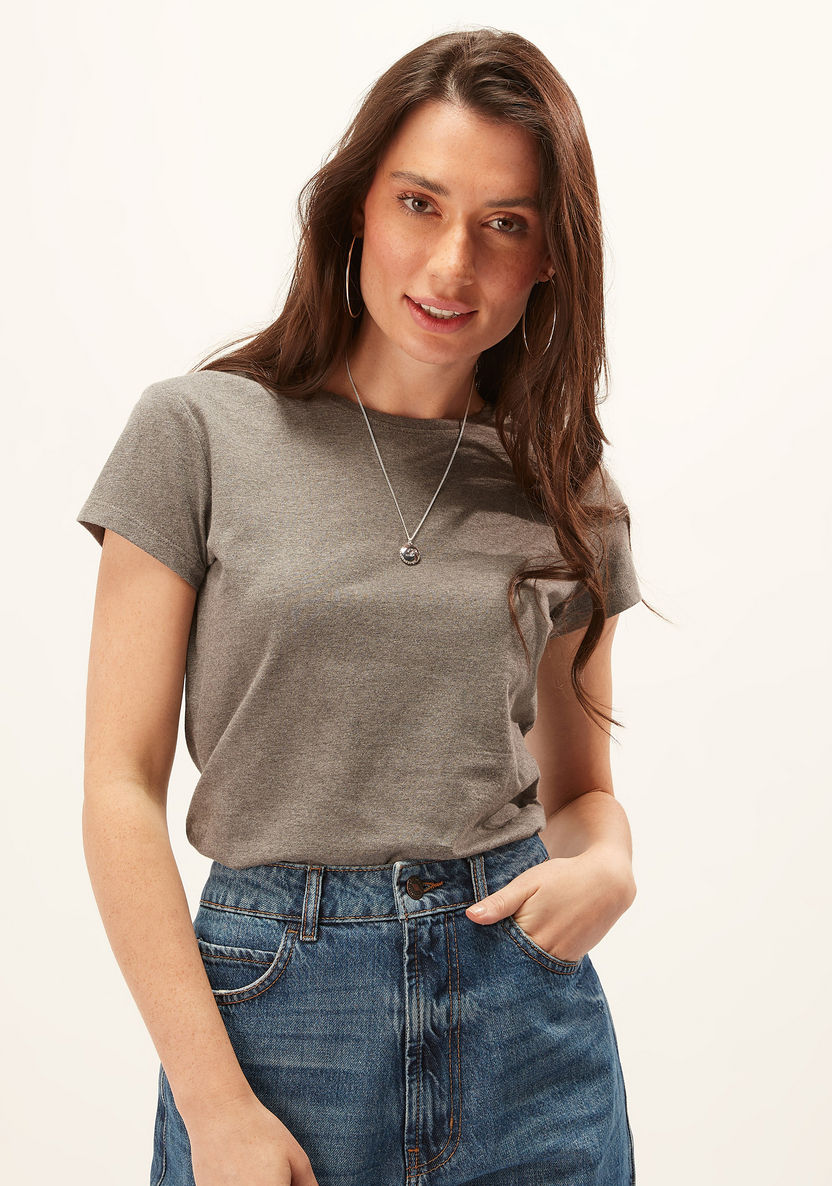 Plain Top with Round Neck and Cap Sleeves-T Shirts-image-0