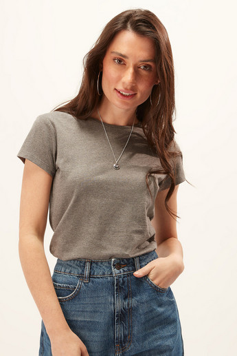 Plain Top with Round Neck and Cap Sleeves