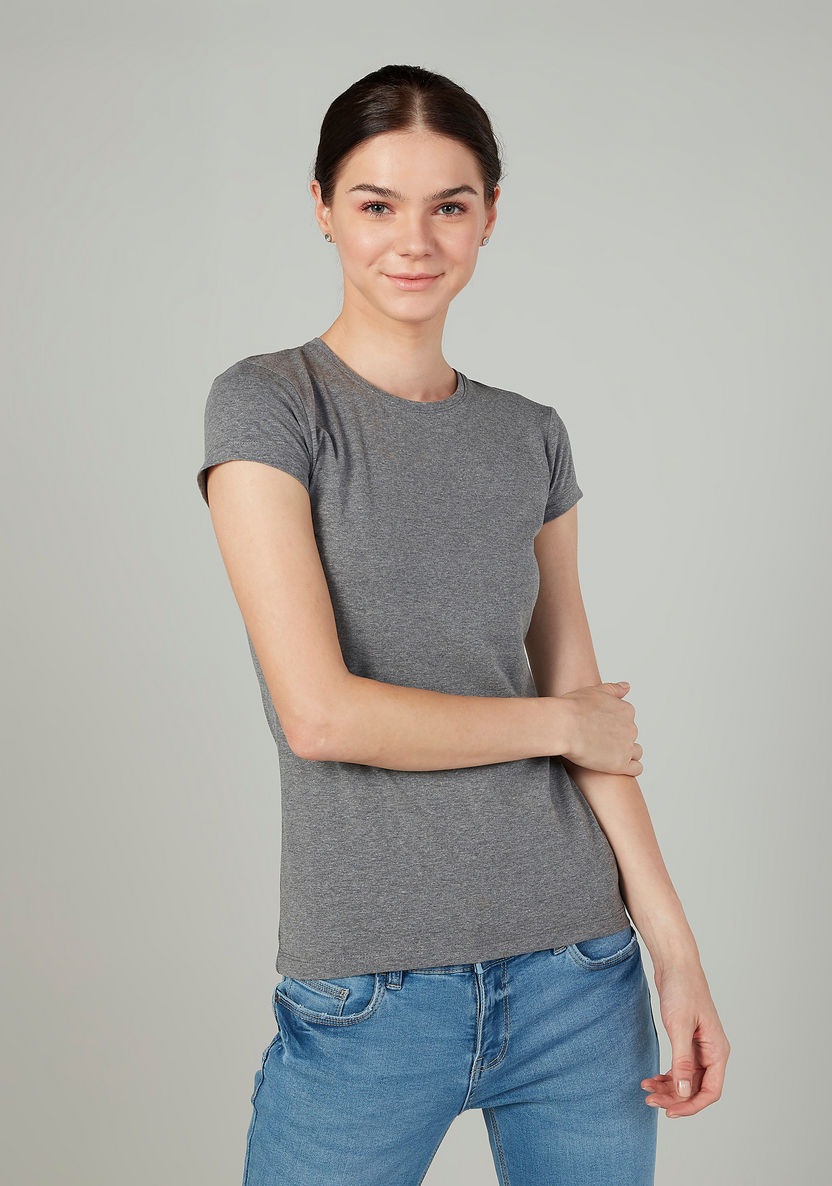 Plain T-shirt with Round Neck and Cap Sleeves-T Shirts-image-0