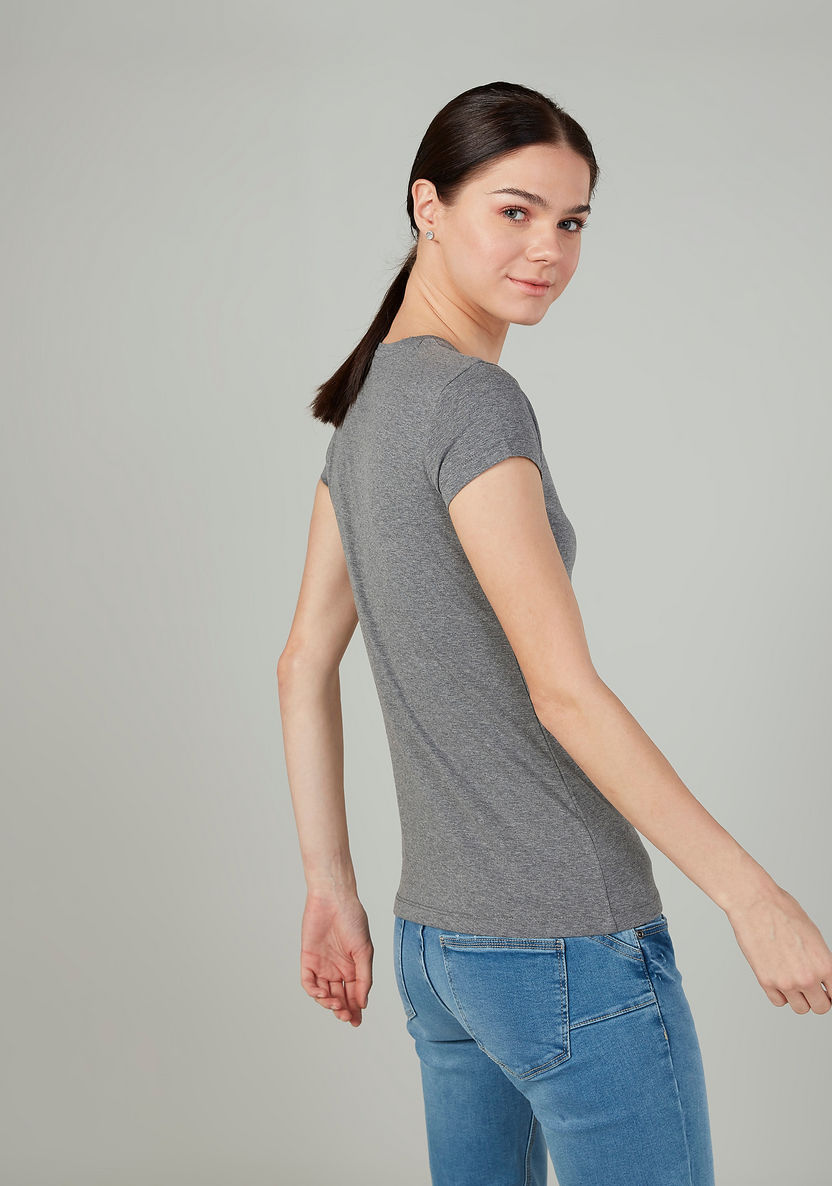 Plain T-shirt with Round Neck and Cap Sleeves-T Shirts-image-2