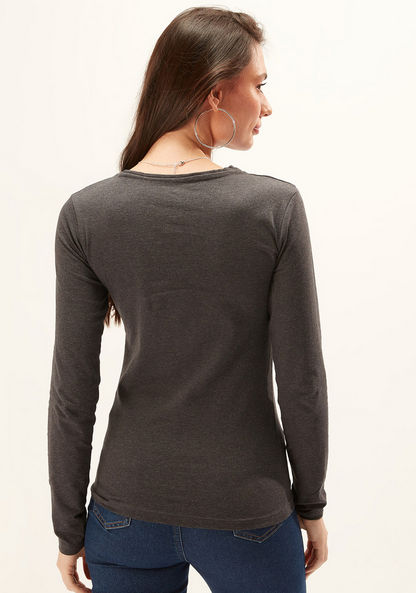 Plain T-shirt with Crew Neck and Long Sleeves-T Shirts-image-3