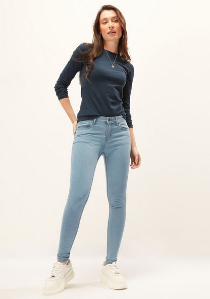 Plain T-shirt with Round Neck and Long Sleeves-Tops-image-1