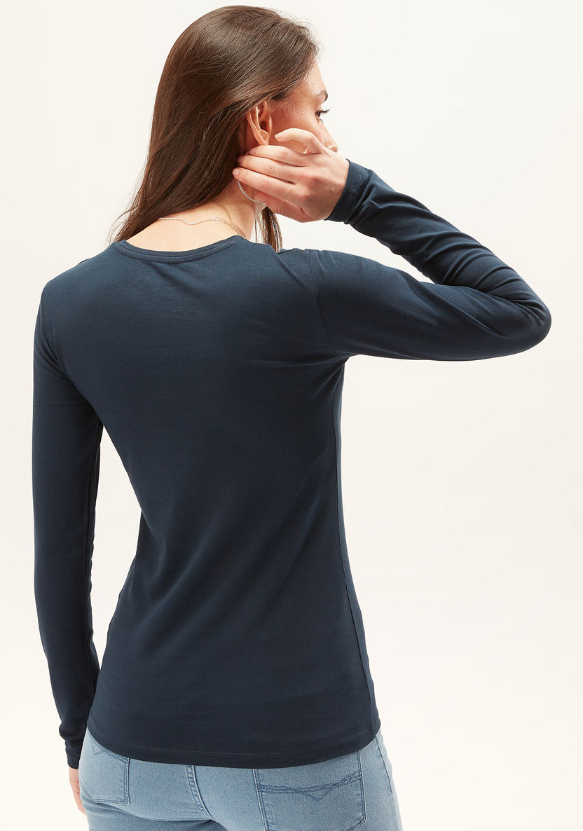 Plain T-shirt with Round Neck and Long Sleeves-T Shirts-image-3