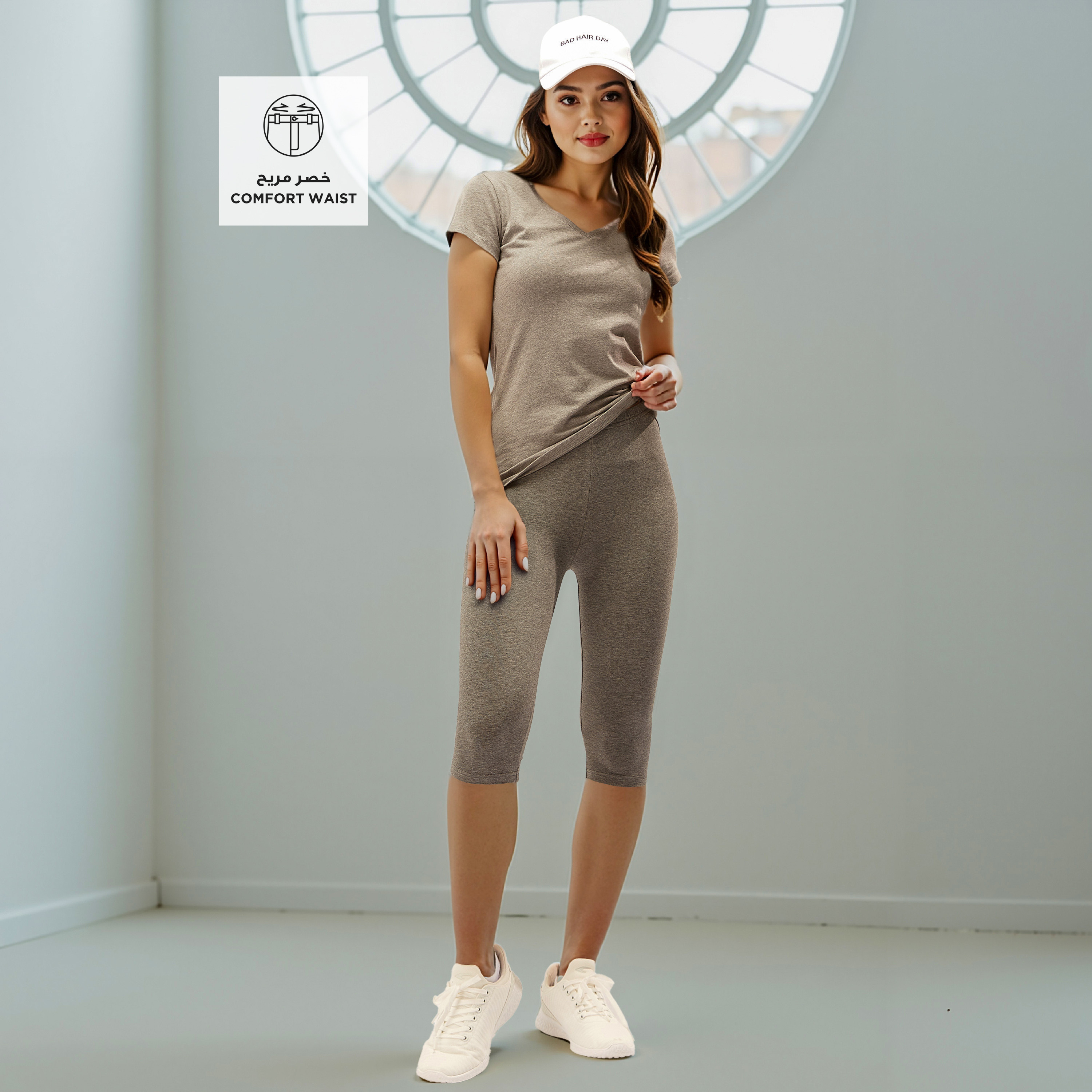 Plain 3/4 Leggings with Elasticised Waistband-women-clothing-leggings-image-2
