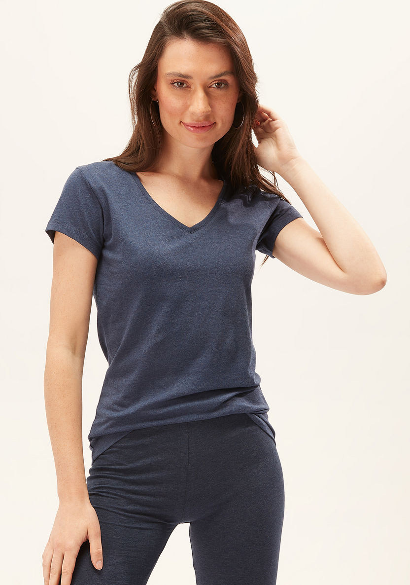 Plain T-shirt with V-neck and Cap Sleeves-T Shirts-image-2