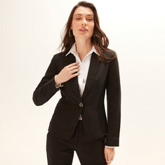 Plain Blazer with Notched Lapel and Long Sleeves