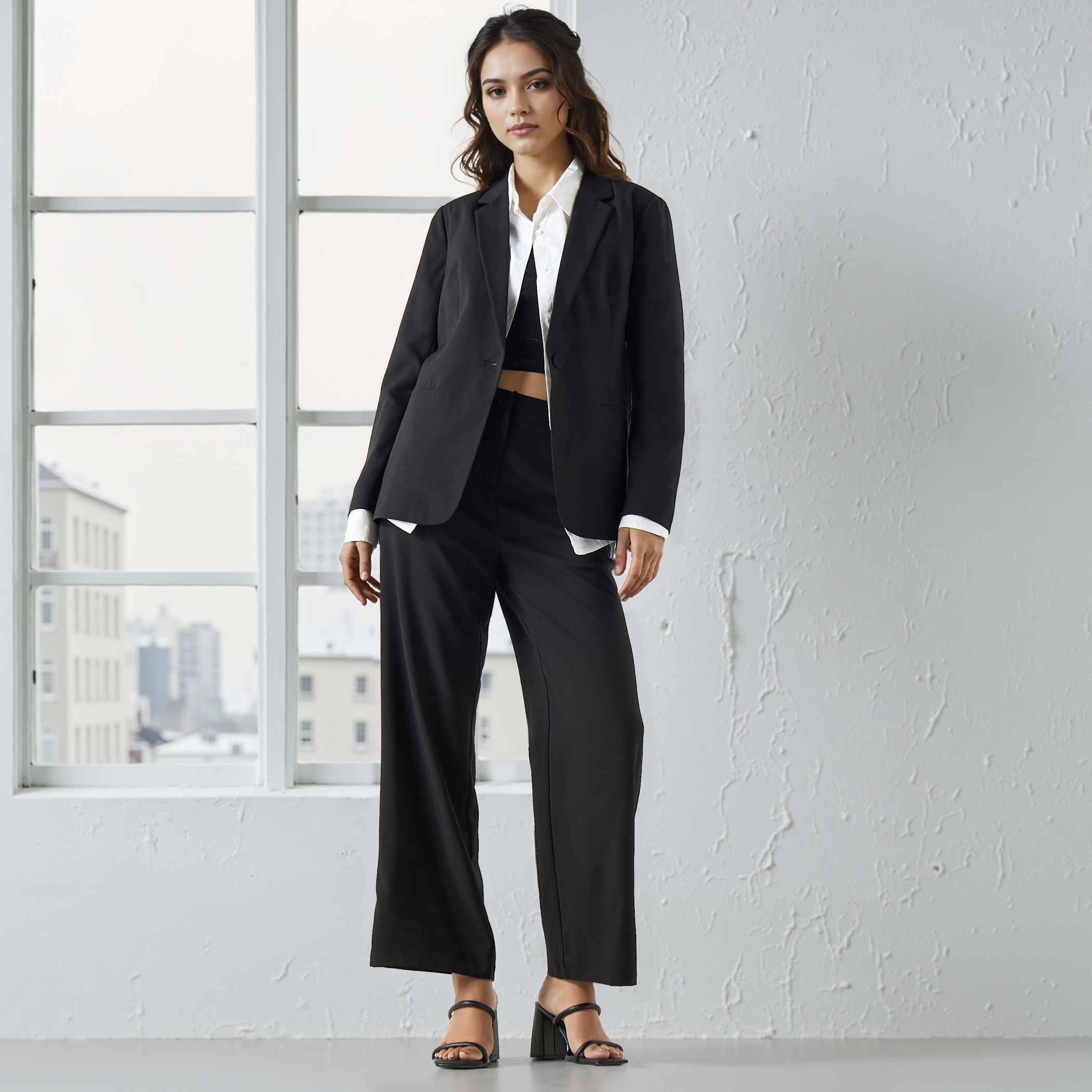 Plain Blazer with Notched Lapel and Long Sleeves-women-clothing-coatsandjackets-blazers-image-2