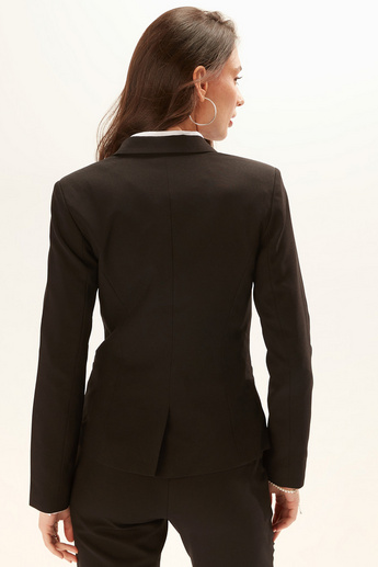 Plain Blazer with Notched Lapel and Long Sleeves