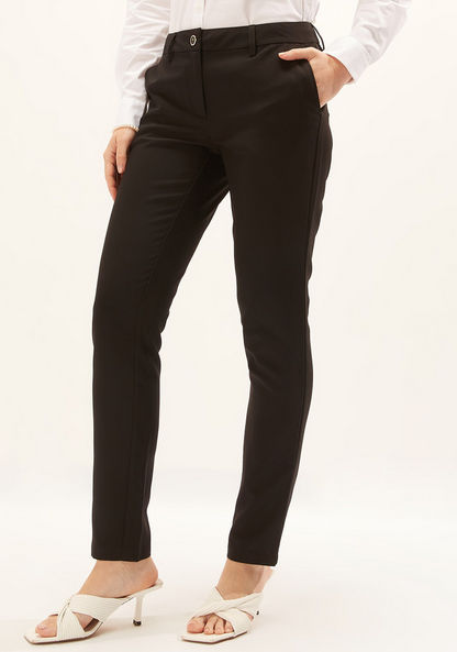 Full Length Plain Pants with Pocket Detail and Belt Loops-Pants-image-0