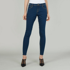 Textured Jeans with Belt Loops and Pocket Detail