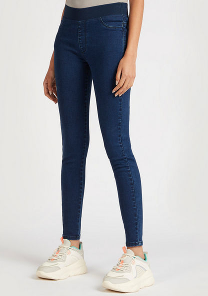 Lee Cooper Solid Denim Jeggings with Elasticated Waistband-Jeggings-image-0