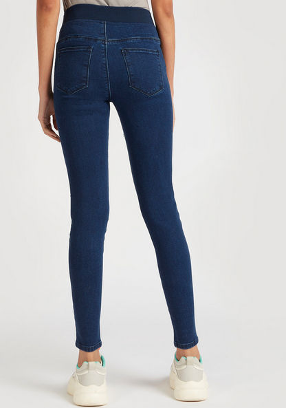 Lee Cooper Solid Denim Jeggings with Elasticated Waistband-Jeggings-image-3