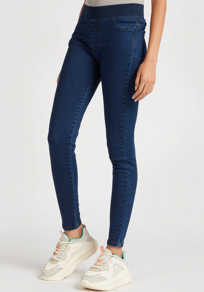 Lee Cooper Solid Denim Jeggings with Elasticated Waistband-Jeggings-image-4
