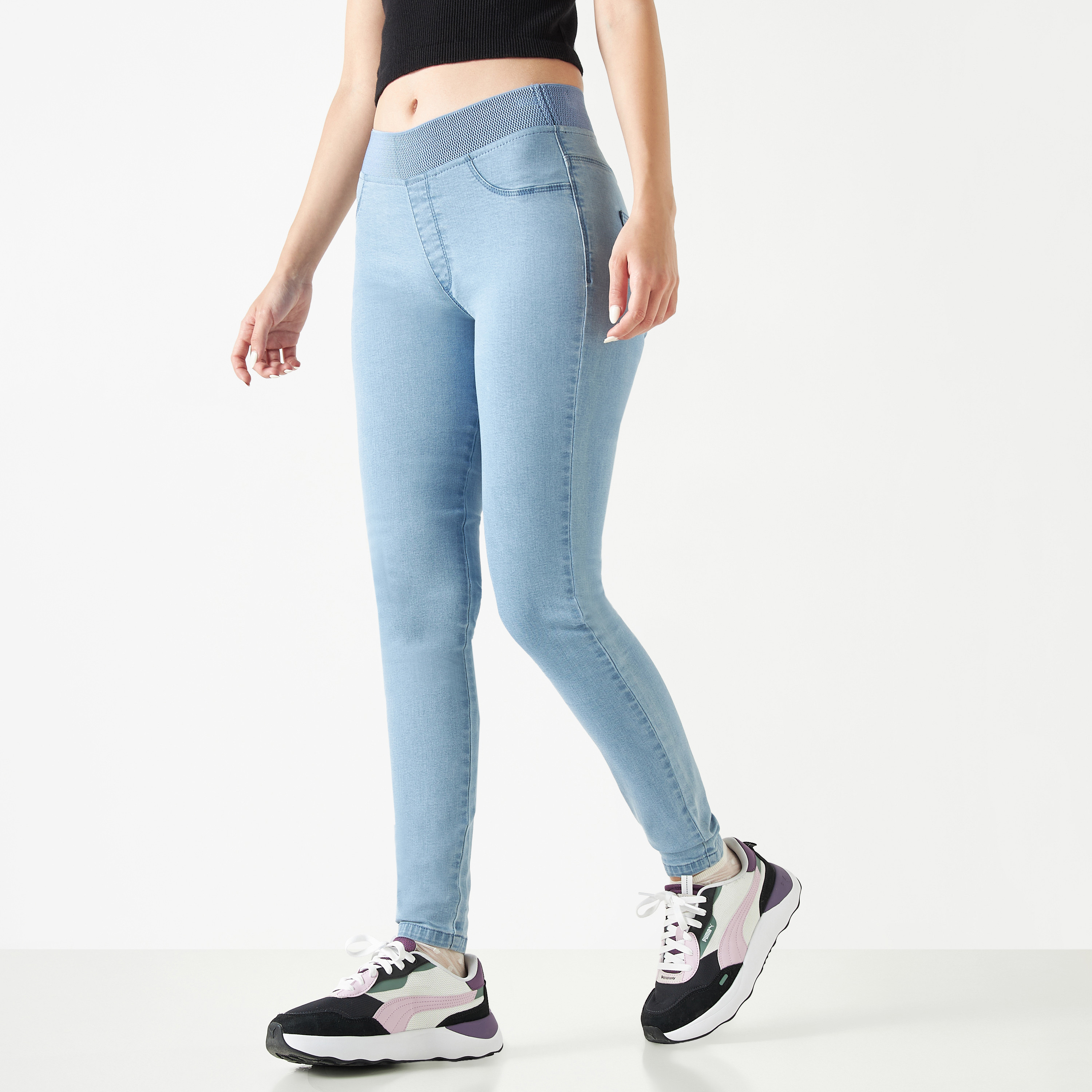 Versace Patchwork Denim Leggings | VERSACE