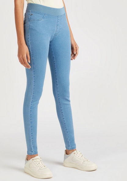 Lee Cooper Solid Denim Jeggings with Elasticated Waistband-Jeggings-image-0
