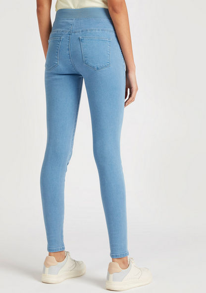 Lee Cooper Solid Denim Jeggings with Elasticated Waistband-Jeggings-image-3