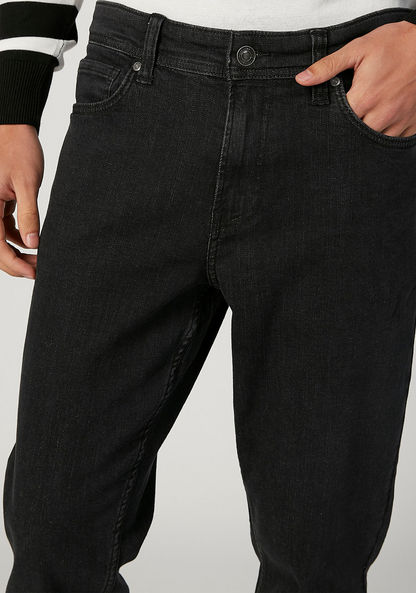 Slim Fit Plain Mid Waist Jeans with Pocket Detail