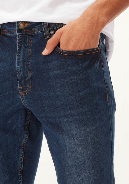 Slim Fit Plain Mid Waist Jeans with Pocket Detail