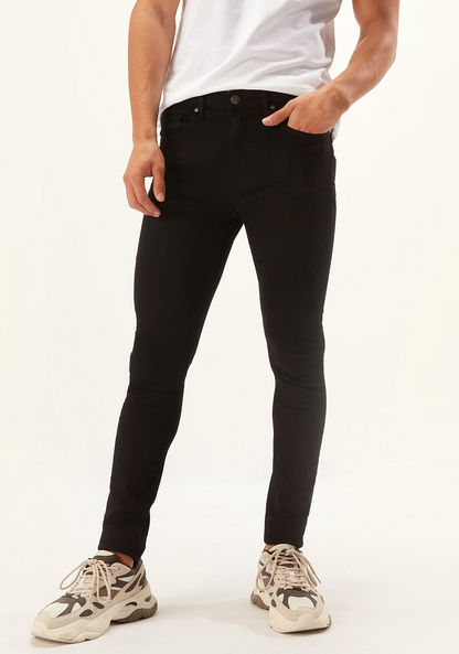 Lee Cooper Solid Denim Jeans with Pockets and Button Closure