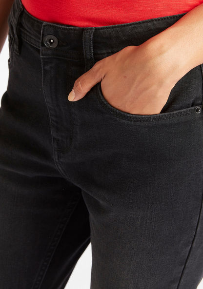 Solid Mid-Rise Denim Jeans with Pockets and Button Closure-Jeans-image-2