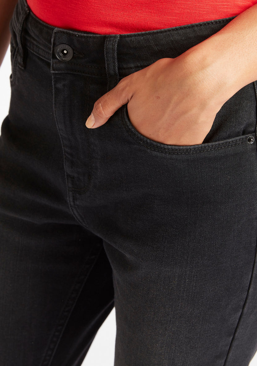 Solid Mid-Rise Denim Jeans with Pockets and Button Closure-Jeans-image-2