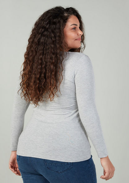 Plus Size Plain T-shirt with Round Neck and Long Sleeves-Tops-image-2