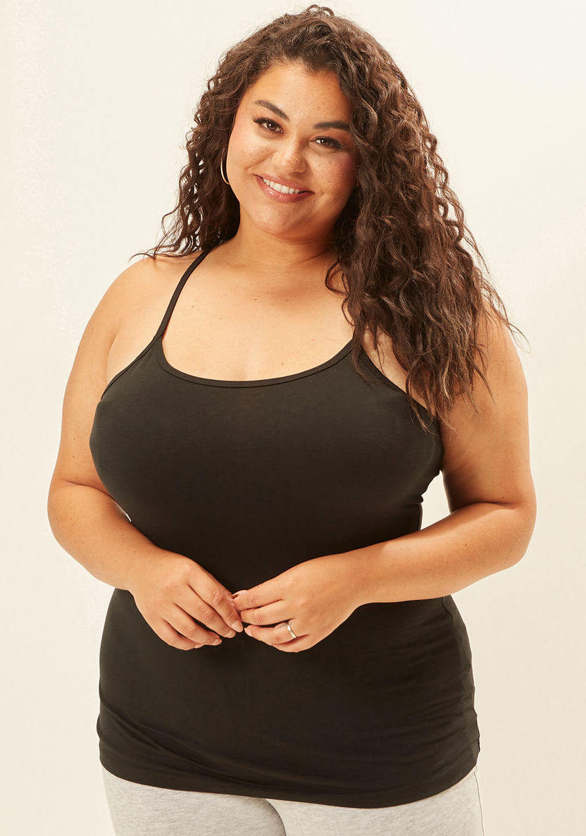 Plus Size Plain Vest with Scoop Neck and Spaghetti Straps-Vests-image-3