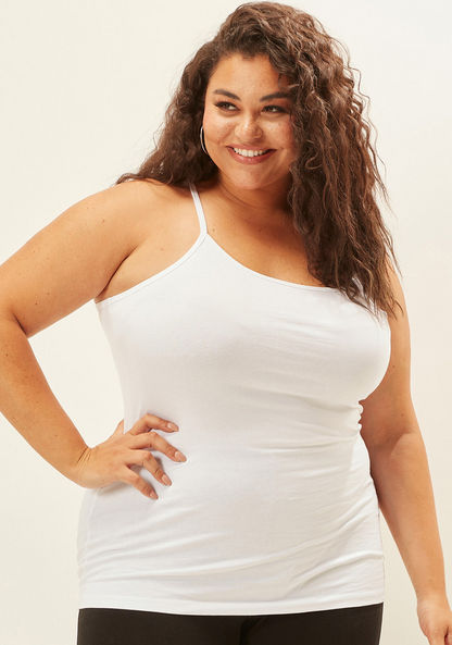 Plus Size Plain Camisole with Scoop Neck and Spaghetti Straps-Vests-image-3