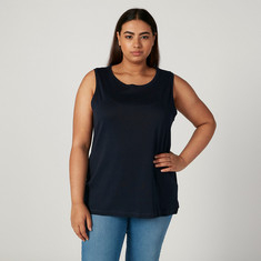 Plain Sleeveless T-shirt with Round Neck