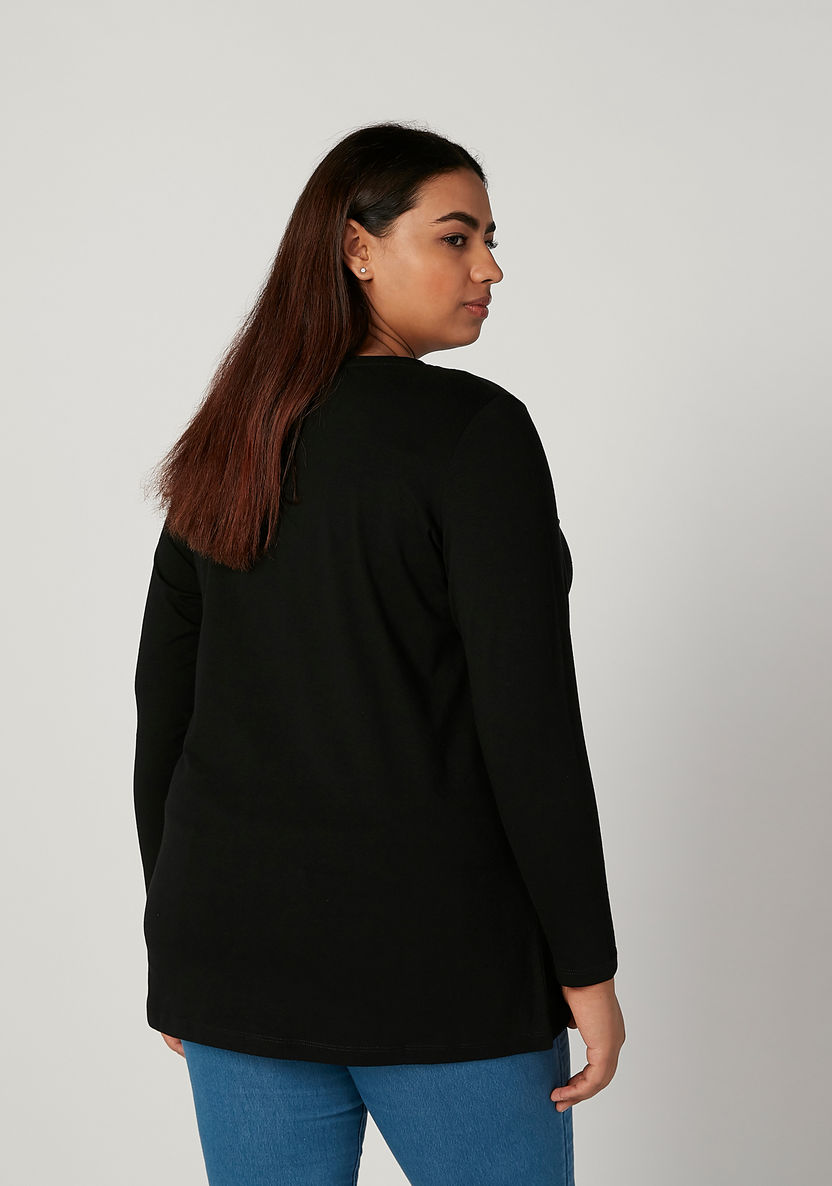 Plus Size Plain Top with Round Neck and Long Sleeves-T Shirts-image-1
