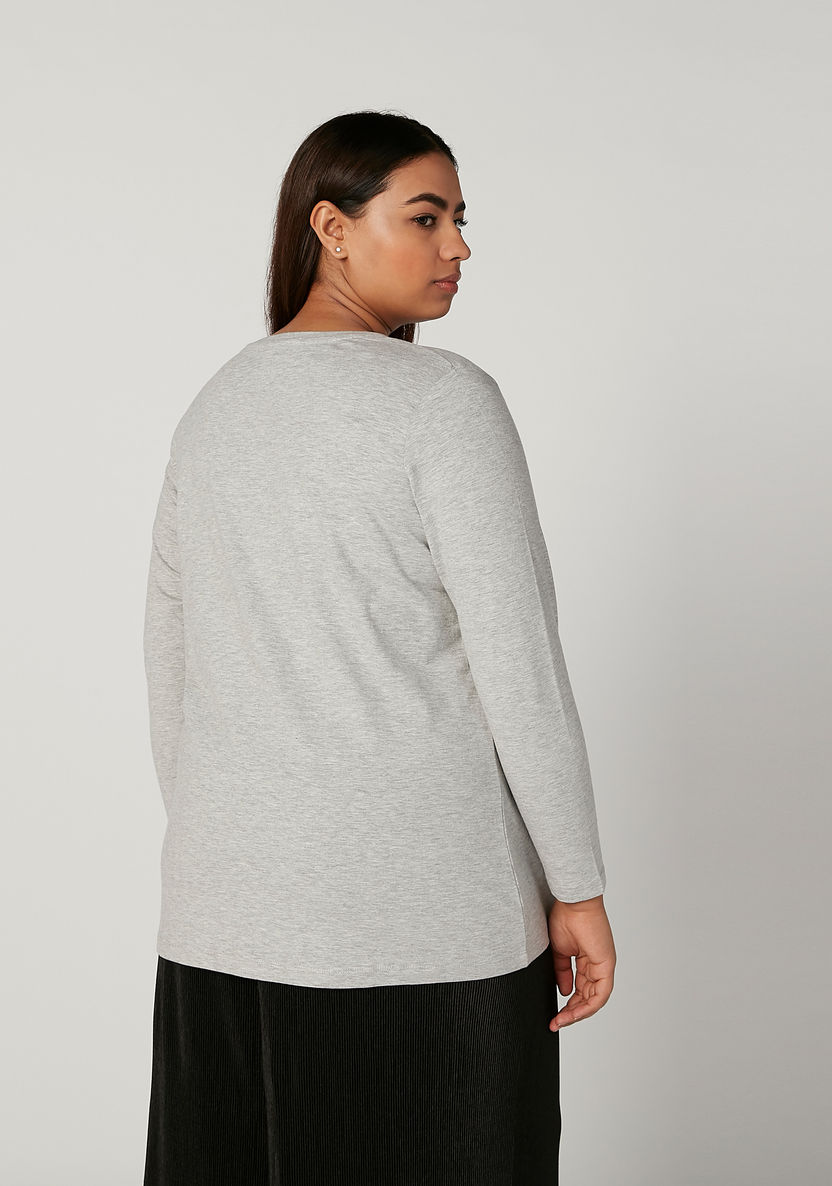 Plus Size Plain Top with Round Neck and Long Sleeves-Tops-image-1